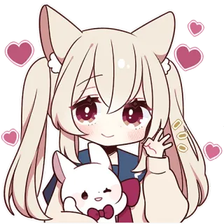 👌 Anime, Kawaii, Dễ thương, Cô gái, Trái tim, Thỏ, Nhãn dán whatsapp sticker