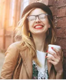😁 woman, smiling, happy, hat, glasses, coffee, portrait telegram sticker