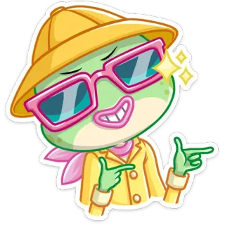 😉 лягушка, очки, мультфильм, животное, шляпа, жест telegram sticker
