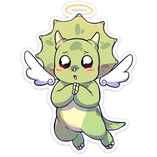 ⭐ dinosaure, ange, mignon, dessin animé, tricératops, kawaii, autocollant, ailes telegram sticker