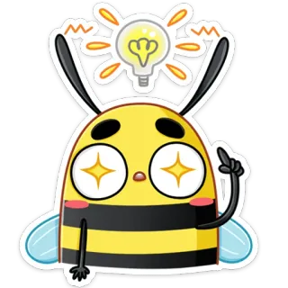 💡 ハチ, 電球, アイデア, 漫画, キラキラ目, かわいい telegram sticker