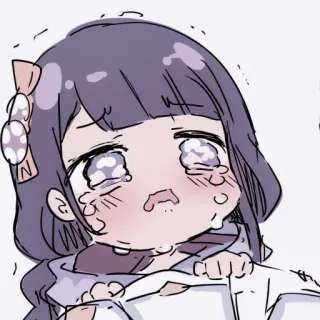 🫐 animé, pleurer, triste, personnage, larmes, cheveux violets, grands yeux, dessin animé whatsapp sticker