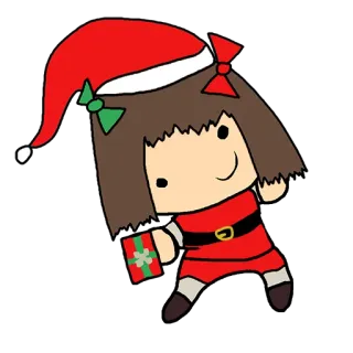 😊 kerst, cartoon, meisje, feestdag, kerstmuts, cadeau telegram sticker