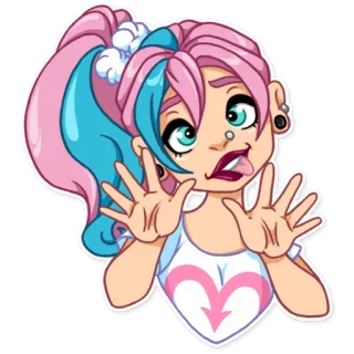😜 Cartoon, Mädchen, Rosa, Blau, Haare, Zunge, Gesicht telegram sticker