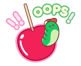 ⭐ OOPS! вишня, червяк, яблоко, мультфильм, милый, ой telegram sticker