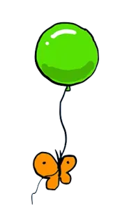 🎈 balon, kupu-kupu, hijau, oranye, gambar, unik, kekanak-kanakan, menyenangkan whatsapp sticker