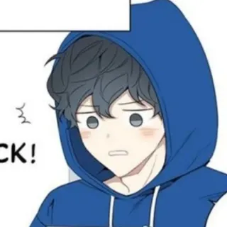 🦢 CK! boy, manhwa, anime style, surprised, shocked, blue hoodie telegram sticker