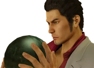 🧙‍♂️ Kazuma Kiryu Yakuza videogioco, personaggio, palla da bowling, uomo, serio telegram sticker