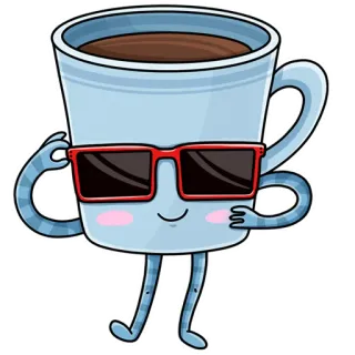 😎 café, tasse, lunettes de soleil, dessin animé, mignon, kawaii, boisson, boisson whatsapp sticker