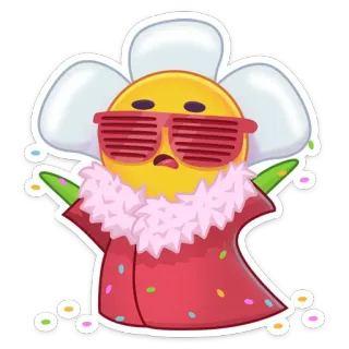 🥳 fleur, lunettes de soleil, mignon, dessin animé, personnage, autocollant telegram sticker