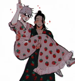 ❤️ mignon, couple, fraise, pyjama, dessin animé, kawaii telegram sticker