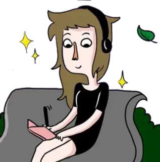 🙂 chica, auriculares, música, parque, banco, cuaderno, dibujo, dibujos animados whatsapp sticker