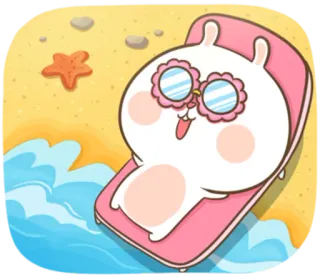 🐽 królik, plaża, lato, kreskówka, słodki, wakacje, okulary przeciwsłoneczne, relaks telegram sticker