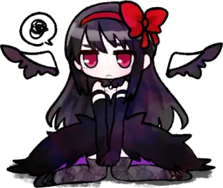 😡 Anime, Kawaii, Fofo, Personagem, Garota, Asas, Laço Vermelho telegram sticker