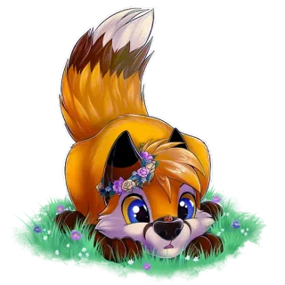 🐞 renard, animal, mignon, dessin animé, fleurs, nature, adorable, autocollant telegram sticker
