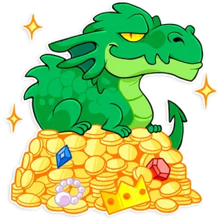 🤑 dragão, ouro, tesouro, desenho animado, fantasia, réptil, riqueza telegram sticker