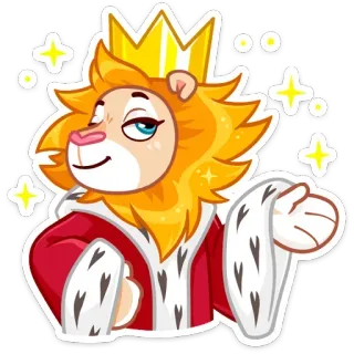 🤴 สิงโต, ราชา, มงกุฎ, สัตว์, การ์ตูน, ราชวงศ์, ตัวละคร, สติกเกอร์ telegram sticker