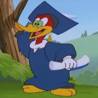 👨‍🎓 Woody Woodpecker uccello, cartone animato, laurea, tocco, diploma telegram sticker
