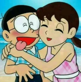 😝 Doraemon Anime, Cartoon, Umarmung, Nobita, Shizuka whatsapp sticker