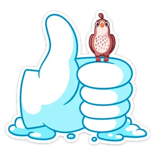 👍 Suka, Jempol ke atas, Burung, Kartun, Persetujuan, Positif, Emoji telegram sticker