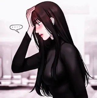 🗝 ... kobieta, anime, ilustracja, dziewczyna, długie włosy, myślenie telegram sticker