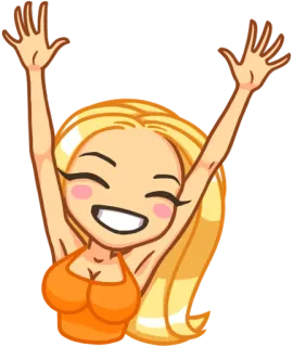 🙆 Cartoon, Frau, Fröhlich, Blond, Arme hoch, Feier whatsapp sticker