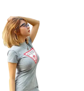 🤔 GUESS wanita, rambut pirang, tebak, kasual, potret telegram sticker