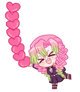 💖 Mitsuri Kanroji Demon Slayer 动漫, 鬼灭之刃, 甘露寺蜜璃, Q版, 恋柱, 爱心, 粉色头发 whatsapp sticker
