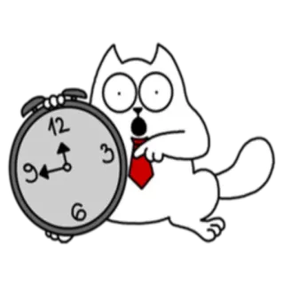⏰ gato, despertador, tempo, desenho animado, preocupado, branco, gravata whatsapp sticker