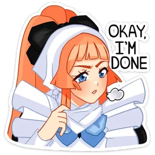 👌 OKAY, I'M DONE Аниме, Девушка, Горничная, Рыжие волосы, Раздражённая, Расстроенная whatsapp sticker