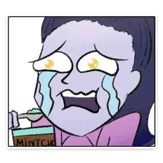 😭 MINT CHO crying, cartoon, sad, mint chocolate chip, ice cream telegram sticker