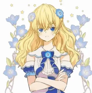 🎀 anime, chica, rubia, flores, triste, ilustración whatsapp sticker