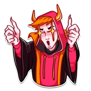 👍 Dämon, Hörner, Kapuzenpulli, Sternaugen, Cartoonfigur, Teufel, Aufkleber, Emoji telegram sticker