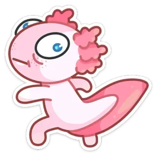 🤭 axolotl, dessin animé, animal, rose, mignon, autocollant whatsapp sticker