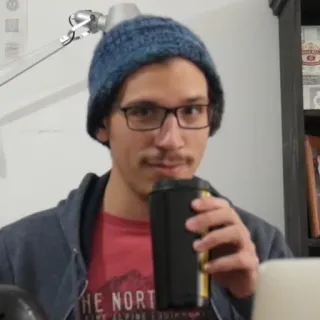 🥺 man, portrait, beanie, glasses, coffee, drinking telegram sticker