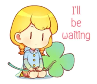 😶 I'll be waiting 待機, かわいい, クローバー, 女の子, 漫画, 可愛い whatsapp sticker