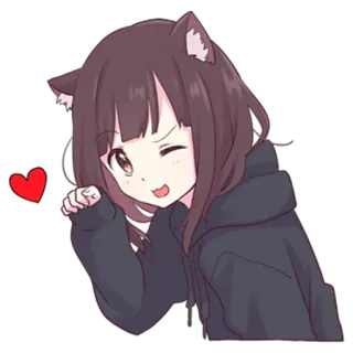 😘 Anime, Oreilles de chat, Fille, Kawaii, Mignon, Coeur telegram sticker