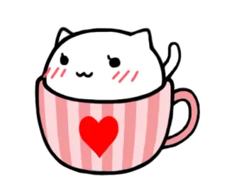 ❤ gato, xícara, kawaii, fofo, coração, animal telegram sticker