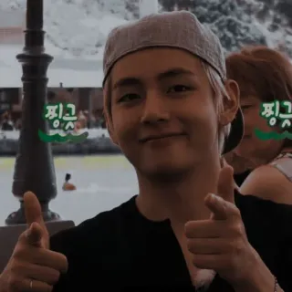 🐻 핑글 kpop, 한국, 뷔, bts, 가수, 가리키는 telegram sticker