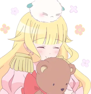 ☺️ Anime, Dziewczyna, Pluszowy miś, Słodkie, Kawaii, Blond włosy telegram sticker