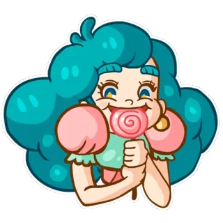 😏 menina, desenho animado, pirulito, doce, bala, alegre telegram sticker