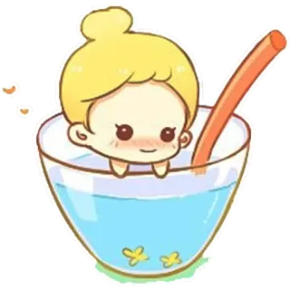 🙂 만화, 카와이, 귀여운, 물, 음료, 그릇, 캐릭터 telegram sticker