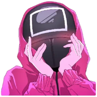 😈 Squid Game Squid Game, pink suit, square mask, game, korean drama telegram sticker