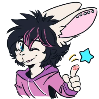 👉 furry, anthro, bunny, rabbit, winking, pointing, star, cartoon telegram sticker