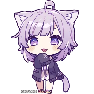😛 @HAWKS ragazza gatto, anime, carino, kawaii, viola, arte digitale whatsapp sticker
