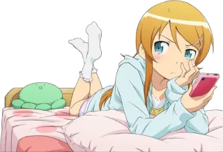😒 anime, girl, cartoon, laying, phone telegram sticker