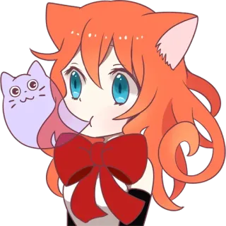 👻 аниме, кот, рыжие волосы, голубые глаза, милый, каваий, девушка, чиби telegram sticker