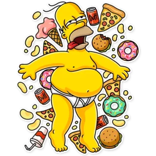 🍕 Homer Simpson The Simpsons Homer Simpson, Les Simpson, dessin animé, donut, pizza, drôle, bière Duff telegram sticker