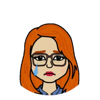 😢 sad, crying, bitmoji, tears, woman, glasses, cartoon telegram sticker