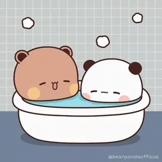 🌝 @bearpandaofficial Beruang, Panda, Mandi, Lucu, Kartun, Binatang telegram sticker